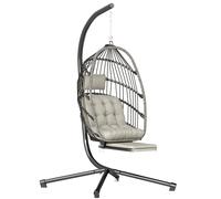Outsunny Fauteuil suspendu avec support, chaise suspendue pliante avec repose-pieds rétractable, gris clair Gris clair