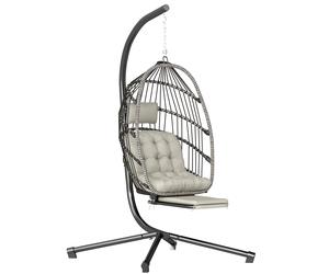 Outsunny Fauteuil suspendu avec support, chaise suspendue pliante avec repose-pieds rétractable, gris clair