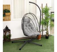 Outsunny Fauteuil suspendu de jardin chaise hamac résine tressée panier pliable avec matelas support en métal et appui-tête gris Description:Répondez aux besoins de votre espace extérieur avec des fau