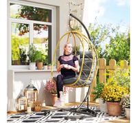 Outsunny Fauteuil Suspendu et Pliable avec Coussins, en Acier et Rotin PE, 102x102x195 cm, Noir Gris et Beige