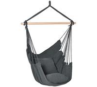 Outsunny Fauteuil Suspendu extérieur Chaise hamac Chaise Suspendue balançoire avec 2 Coussins, intérieur et extérieur, en Tissu Coton mélangé, pour Cour Patio pelouse, Gris foncé