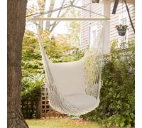 Outsunny Fauteuil suspendu extérieur et intérieur chaise hamac balançoire avec coussins, tissage en coton, charge 120 Kg, blanc