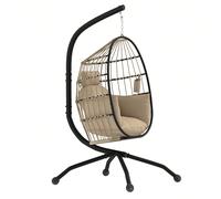 Outsunny Fauteuil suspendu, fauteuil oeuf suspendu, chaise hamac balançoire - panier pliable, coussin rembourré, porte-gobelet, oreiller, pour intérieur et extérieur, kaki Descriptions Longues:Découvr