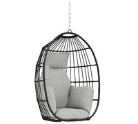 Outsunny Fauteuil Suspendu, Fauteuil œuf Suspendu, Chaise hamac balançoire - Panier Pliable, Coussins rembourrés, Porte-gobelet, Oreiller, pour intérieur et extérieur, capacité de 120 kg, Gris foncé