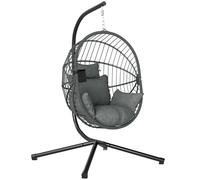 Outsunny – Fauteuil suspendu pliable – Fauteuil de jardin avec coussin – Acier noir, cordage PP gris