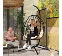 Outsunny Fauteuil Suspendu Œuf avec Support avec Panier Pliable Coussin et Oreiller pour Intérieur et Extérieur Charge 120 kg Kaki