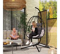 Outsunny Fauteuil Suspendu Œuf avec Support avec Panier Pliable Coussin et Oreiller pour Intérieur et Extérieur Charge 120 kg Gris