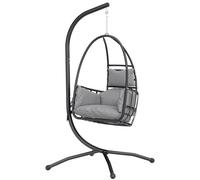 Outsunny Fauteuil suspendu œuf avec support nacelle pliable appui-tête coussin poche latérale charge 120 kg gris foncé