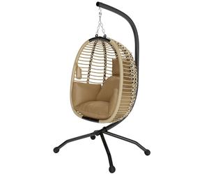 Outsunny Fauteuil œuf suspendu balancelle pliante avec coussin et support usage intérieur extérieur 110 x 100 x 188 cm beige
