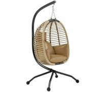 Outsunny Fauteuil œuf Suspendu balancelle Pliante avec Coussin et Support Usage intérieur extérieur métal corde en polypropylène dim. 110L x 100l x 188H cm beige Profitez au maximum de vos journées de