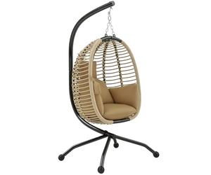 Outsunny Fauteuil œuf Suspendu balancelle Pliante avec Coussin et Support Usage intérieur extérieur métal Corde en polypropylène dim. 110L x 100l x 188H cm Beige