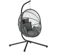 Outsunny Fauteuil œuf suspendu, chaise hamac balançoire intérieur et extérieur, panier pliable, coussin rembourré, gris Gris clair