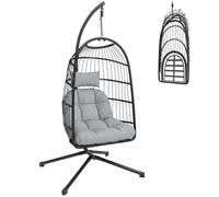 Outsunny Fauteuil Œuf Suspendu Pliable avec Support Nacelle Noir et Gris