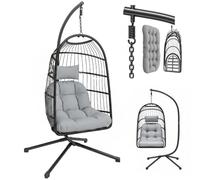 Fauteuil oeuf suspendu - balançoire de jardin - Outsunny - pliable avec support coussin 15cm et appui-tête - 101x105x196cm - gris