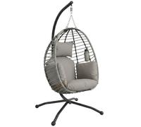 Outsunny Fauteuil œuf Suspendu Pliante avec Coussin 110x100x188cm cm Gris | Support, Usage Intérieur Extérieur, Métal, Corde en Polypropylène
