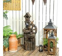 Outsunny Fontaine de Cascade 2 en 1 avec Maisonnette pour Oiseaux avec Lumières LED et Pompe Caractéristique de Jardin avec Troncs Multicolore
