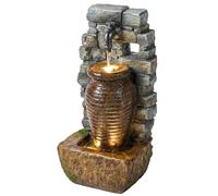 Outsunny Fontaine de jardin avec débit d'eau réglable et mur de pierre rustique 3 niveaux design cruche