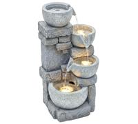 Outsunny Fontaine de Jardin Cascade 4 Niveaux - Décoration Effet Pierre et Brique avec Éclairage LED - Pompe à Eau Réglable pour Terrasse, Balcon et Salon (54,5 cm), Gris
