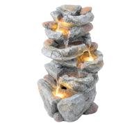Outsunny Fontaine de Jardin Cascade 6 Niveaux - Décoration de Jardin Zen Résine Pierre Naturelle - 53cm Cascade d'eau Lumineuse LED pour Terrasse, Balcon et Extérieur, Gris