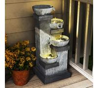 Outsunny Fontaine de Jardin Cascade énergie Solaire Fontaine d'eau extérieure 4 Niveaux avec lumières LED, Pompe à Eau, en résine, 38 x 36 x 85 cm, Gris