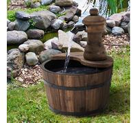 Outsunny Fontaine de jardin tonneau fontaine décorative en cascade circuit fermé pompe à eau submersible incluse Ø 27 x 37H cm bois de pin marron