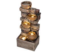 Outsunny Fontaine Extérieure avec 5 Niveaux de Pichets Rustiques et Design Roche, Cascade avec Lumières LED, Marron Rustique