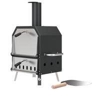 Outsunny Four à Pizza Extérieur à Bois et Charbon 2 Étages Combiné Barbecue Fumoir Pierre de 30 cm et Pelle Portable Noir
