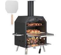 Four à pizza extérieur bois et charbon fumoir 2 étages pierre réfractaire pelle