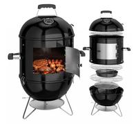 Barbecue braséro fumoir 3 en 1 - 3 grilles de cuisson, thermomètre - noir