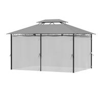 Outsunny Gazebo 4x3 m avec 6 rideaux et toit à 2 niveaux, en acier et polyester, Gris foncé