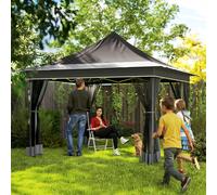 Outsunny Gazebo de Jardin à Hauteur Réglable avec Moustiquaire, en Polyester et Métal, 357x357x310 cm, Gris Foncé