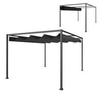 Outsunny Gazebo Pergola 3x2 m avec Toit rétractable, Trous de Drainage, piquets et vis, pergola de Jardin en Polyester et métal, pour Patio, terrasse, extérieur, Noir