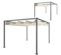 Outsunny Gazebo Pergola 3x2 m avec Toit rétractable, Trous de Drainage, piquets et vis, pergola de Jardin en Polyester et métal, pour Patio, terrasse, extérieur, crème
