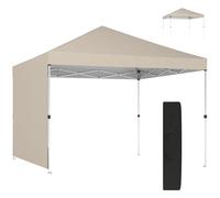 Outsunny Gazebo pliable 3x3m Pop Up avec paroi latérale, bouton central facile à monter, gazebo de jardin à hauteur réglable, sac de transport, UV50+ pour fêtes en extérieur, beige