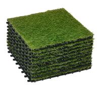 Outsunny – Gazon synthétique – Set de 10 dalles emboîtables 30 x 30 cm – Épaisseur confort 3,5 cm – Vert