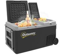 Outsunny Glacière électrique portable congélateur et réfrigérateur avec 2 zones - contenance 27 L, poignée et roulettes, 12/24 V DC et 100-240V AC, jusqu'à -20°C