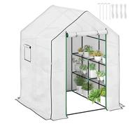 Outsunny Greenhouse Outdoor 3-Level Small Greenhouse with 6 Shelves Roll-up Door PE Cover and Steel Frame for Growing Plants Flowers 140x143x190 cm White