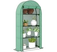 Outsunny Greenhouse Outdoor 4 Tier Small Greenhouse with 4 Shelves PE Covered Rolling Door and Steel Frame for Growing Plants Flowers 105x45x160 cm Green
