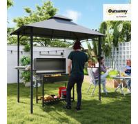 Outsunny Grillpavillon Tente de Jardin Pavillon de Grill avec Tablettes Double Toit Ignifuge Gris 245 x 148 x 252 cm