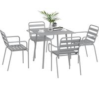 Outsunny Groupe de 5 pièces, ensemble de meubles de jardin Ensemble de meubles de jardin avec 1 table à manger, 4 chaises empilables, ensemble de jardin, pour balcon, terrasse, acier, gris clair