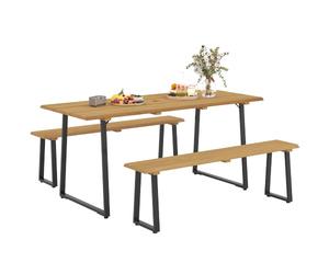 Outsunny Groupe de Salon 3 pièces 6 pers. avec Trou Parasol, Bois Naturel | Ensemble repas en bois, table & 2 bancs, groupe repas, table en bois, set cuisine, mobilier jardin balcon terrasse