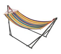 Outsunny Hamac de jardin pliable avec support acier époxy toile coton-lin multicolore 270x100x94 cm