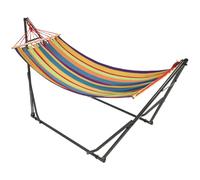 Outsunny Hamac de jardin pliable avec support acier époxy toile coton-lin multicolore 270x100x94 cm