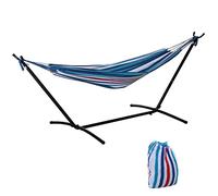 Outsunny Hamac de jardin sur pied métal époxy 1 place Charge max. 120 kg Sac transport Bleu/Blanc