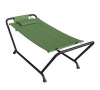 Outsunny Hamac d'extérieur avec support, Hamac autoportant avec poche latérale, appui-tête et structure en métal, capacité 150 kg pour jardin, balcon, véranda, 237 x 90 x 92 cm, Vert foncé