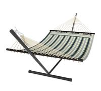 Outsunny Hamac sur Pied 353 cm, hamac avec Support Acier avec Coussin Amovible et Barres d'écartement, pour intérieur et extérieur, lit de Sieste rayé, Vert