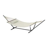 Outsunny Hamac sur Pied avec Oreiller, hamac avec Support Acier, avec Barres d'écartement, pour Camping en Plein air, Plage, crème