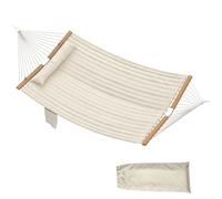 Outsunny Hamac Suspendu 325 cm, hamac avec Oreiller Extra-Long, Tissu matelassé, Poche pour Magazines, Barres Anti-basculement en hêtre courbées en Forme de V, intérieur et extérieur, crème