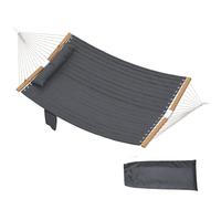 Outsunny Hamac Suspendu 325 cm, hamac avec Oreiller Extra-Long, Tissu matelassé, Poche pour Magazines, Barres Anti-basculement en hêtre courbées en Forme de V, intérieur et extérieur, Gris
