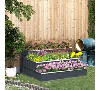 Outsunny Jardin surélevé en acier à 3 niveaux avec panneaux de plantes en forme de T, gants, escalier de fleurs pour balcon Gris foncé 118x118x62cm